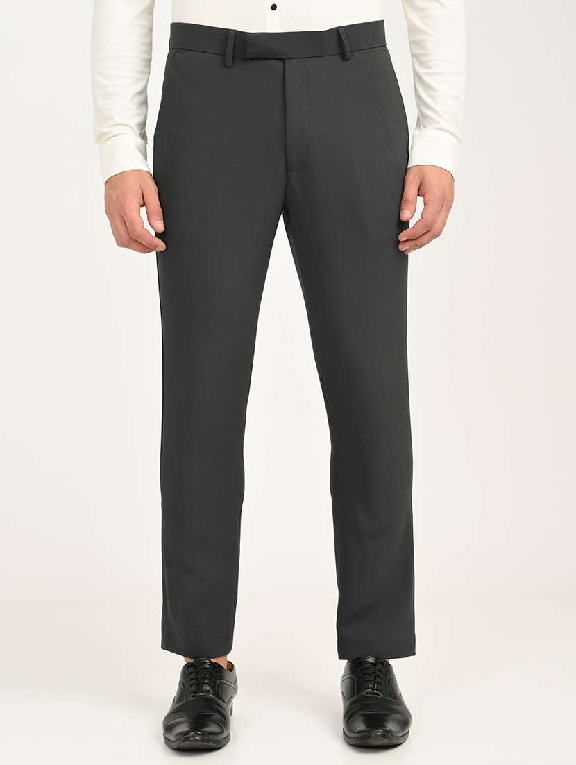 men solid mid rise slim fit formal trouser