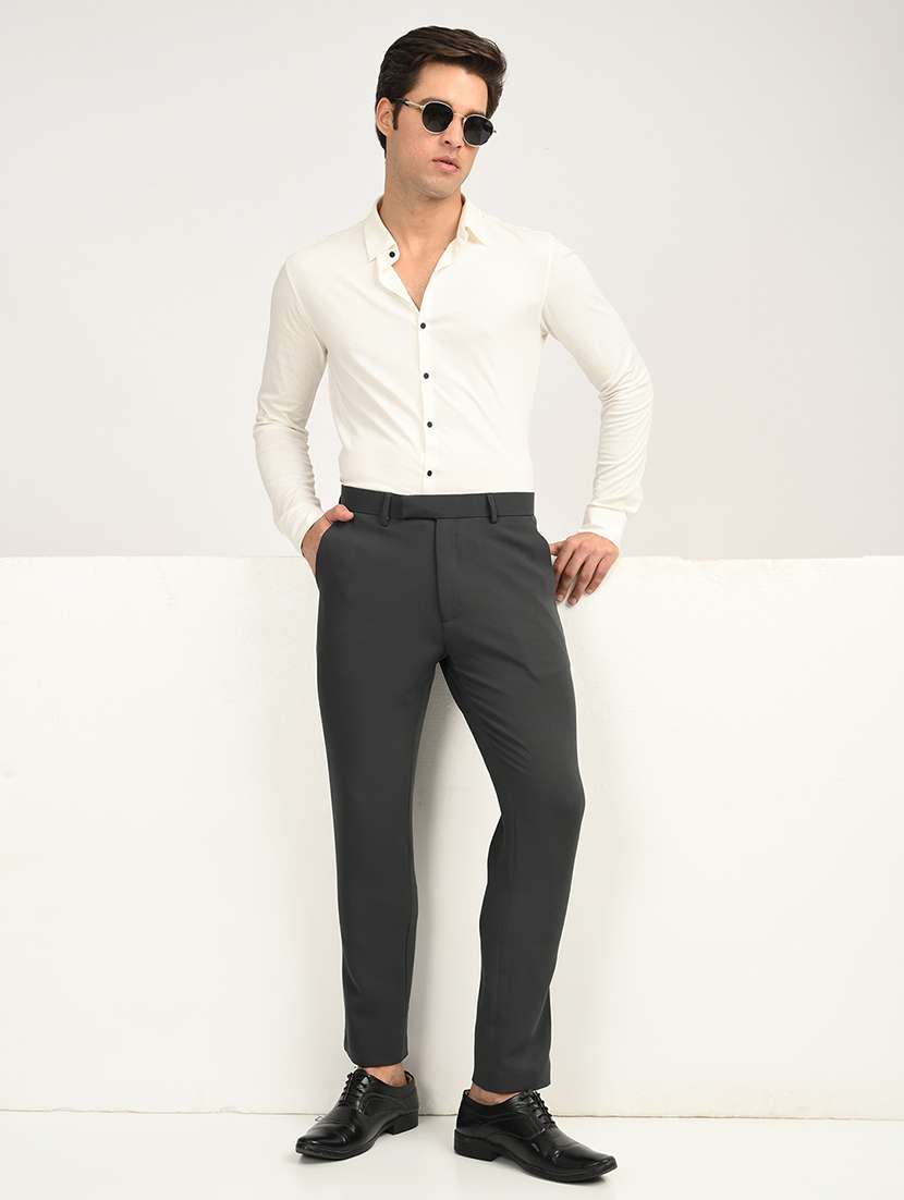 men solid mid rise slim fit formal trouser - 22088453 - Standard Image - 3