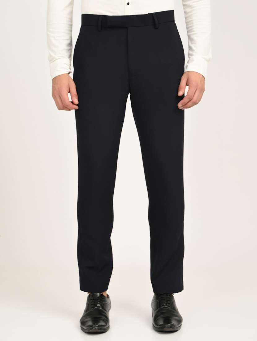 men solid mid rise slim fit formal trouser
