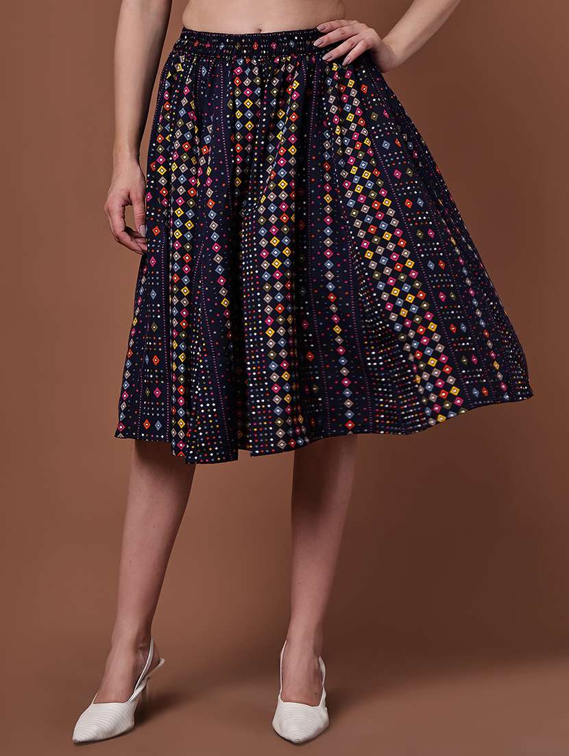 women geometric printed high rise flared skirt