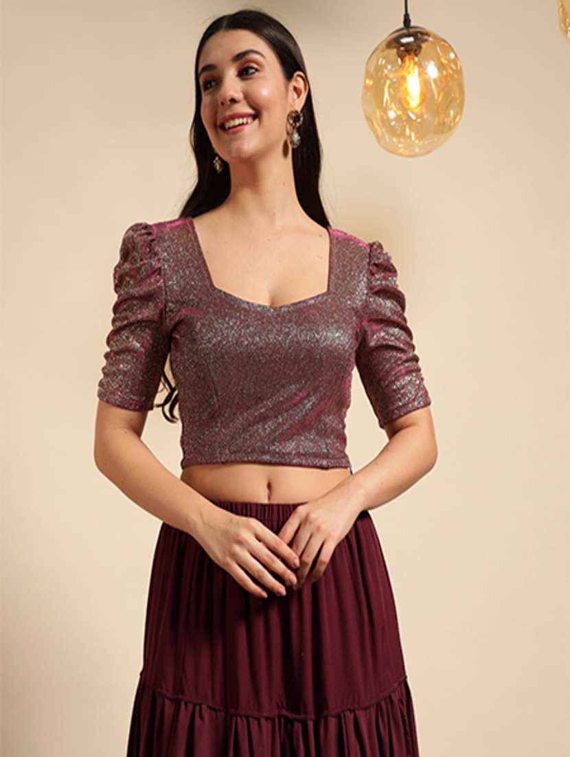 women self design puff sleeve stitched blouse