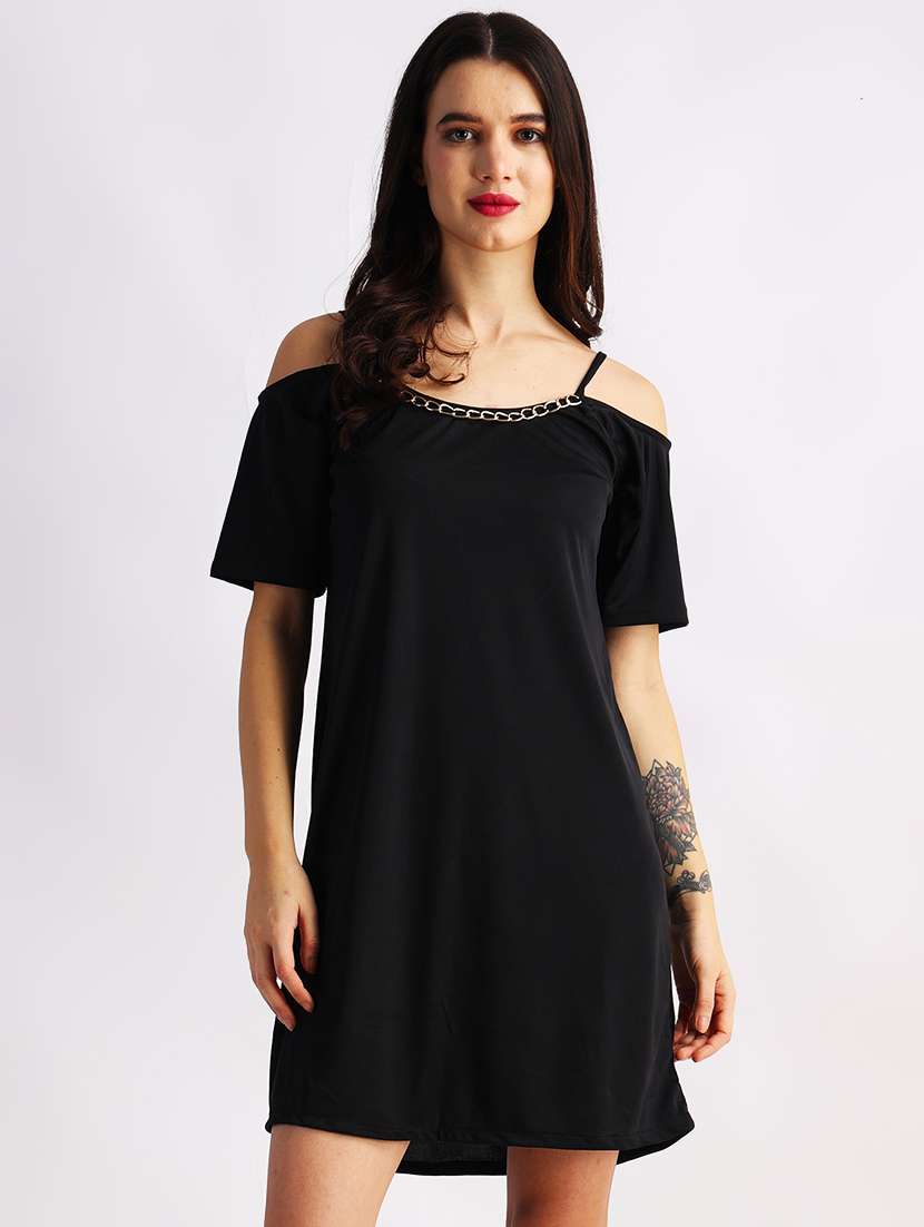 women solid short sleeves a-line dress