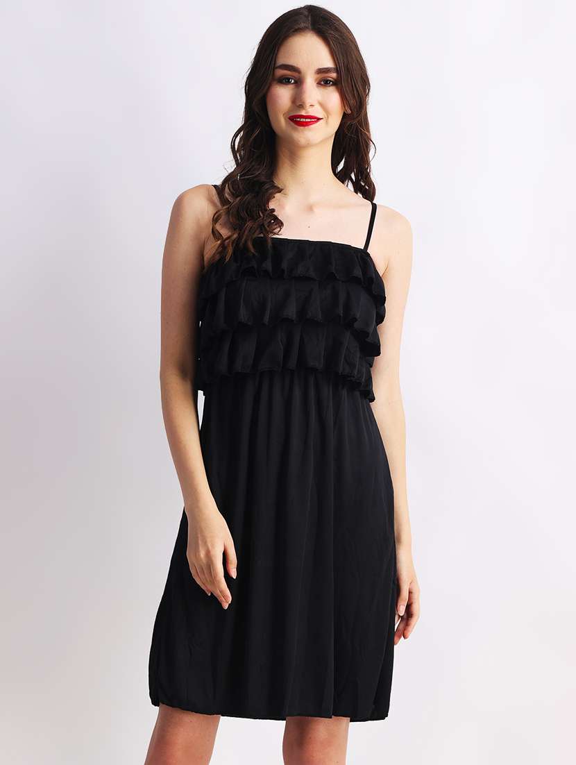 women solid shoulder strap a-line dress - 22088477 -  Zoom Image - 0