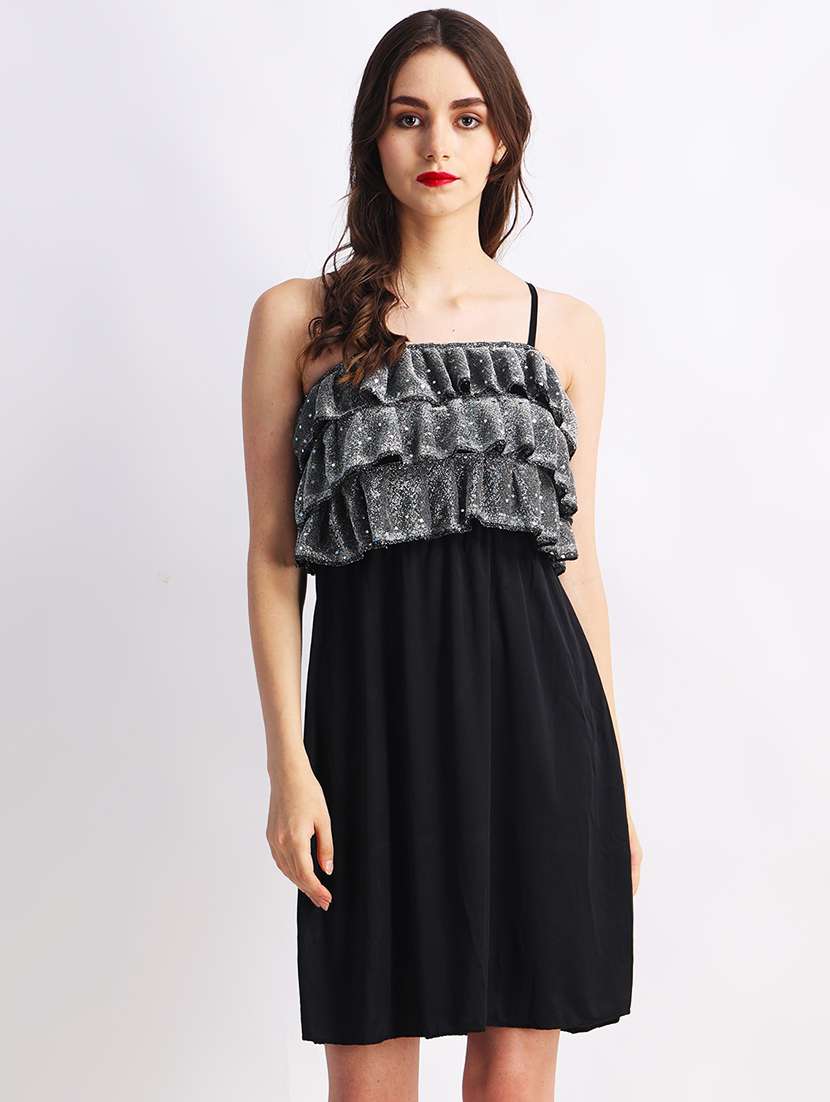 women solid shoulder strap a-line dress - 22088479 -  Zoom Image - 0