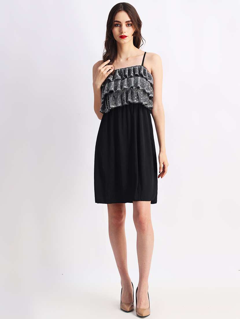 women solid shoulder strap a-line dress - 22088479 -  Standard Image - 5