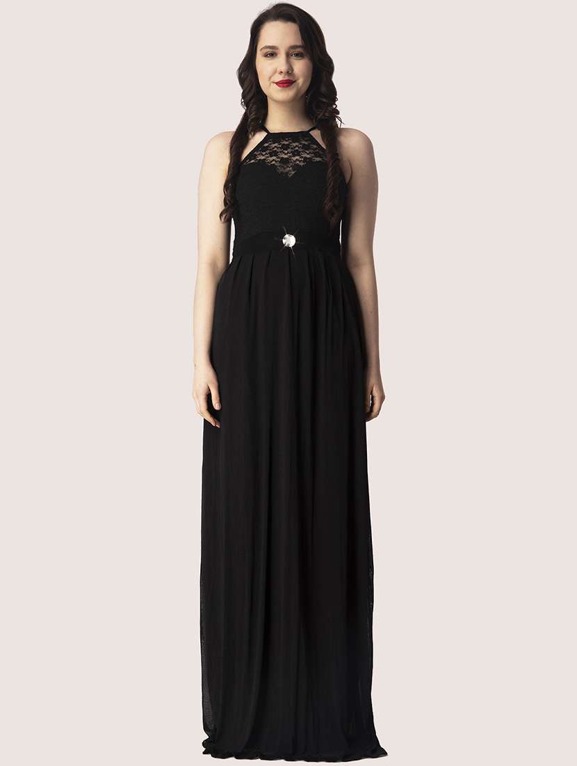 women solid halter neck sleeveless a-line dress - 22088483 -  Zoom Image - 0