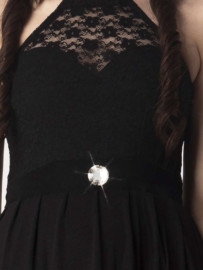 women solid halter neck sleeveless a-line dress - 22088483 - Standard Image - 3