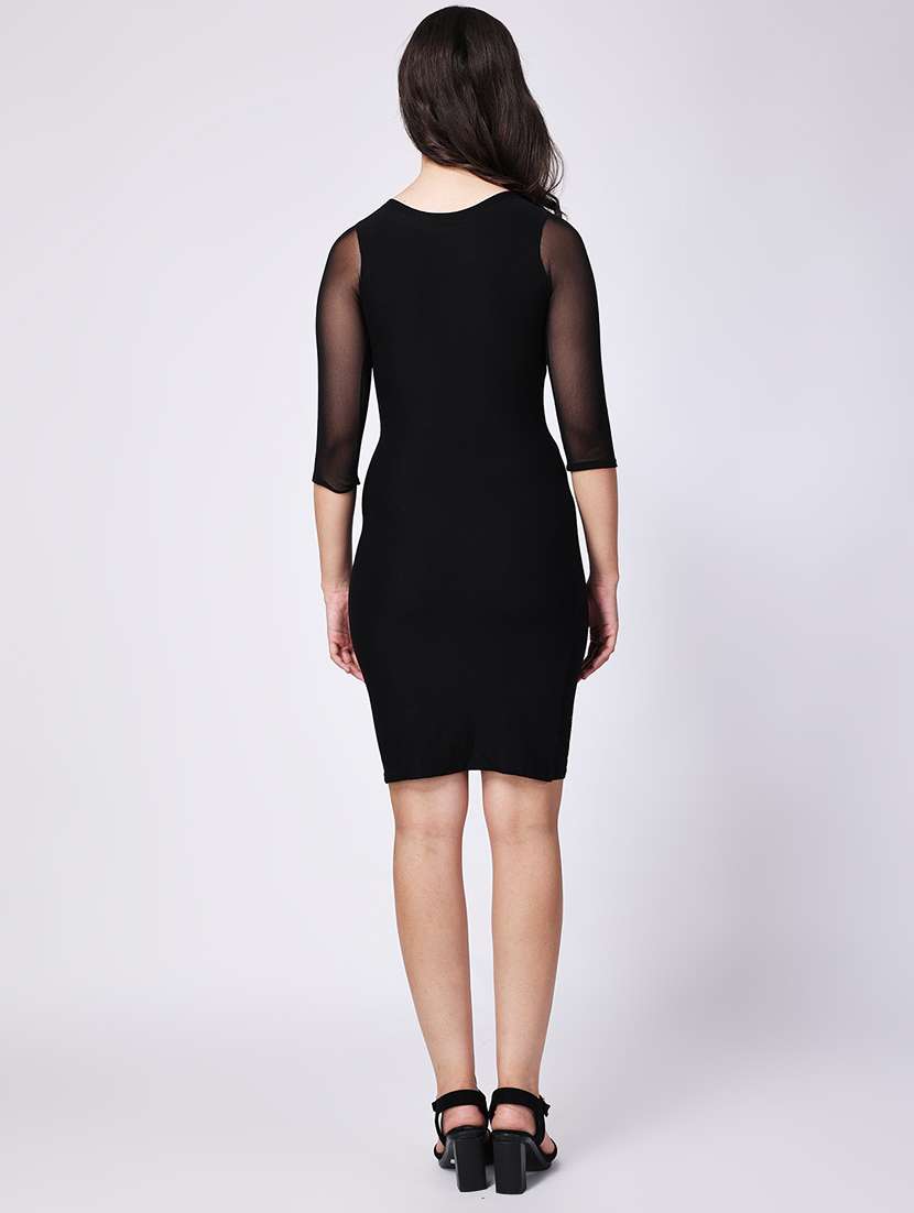 women solid three quartre sleeve bodycon dress - 22088498 -  Standard Image - 3