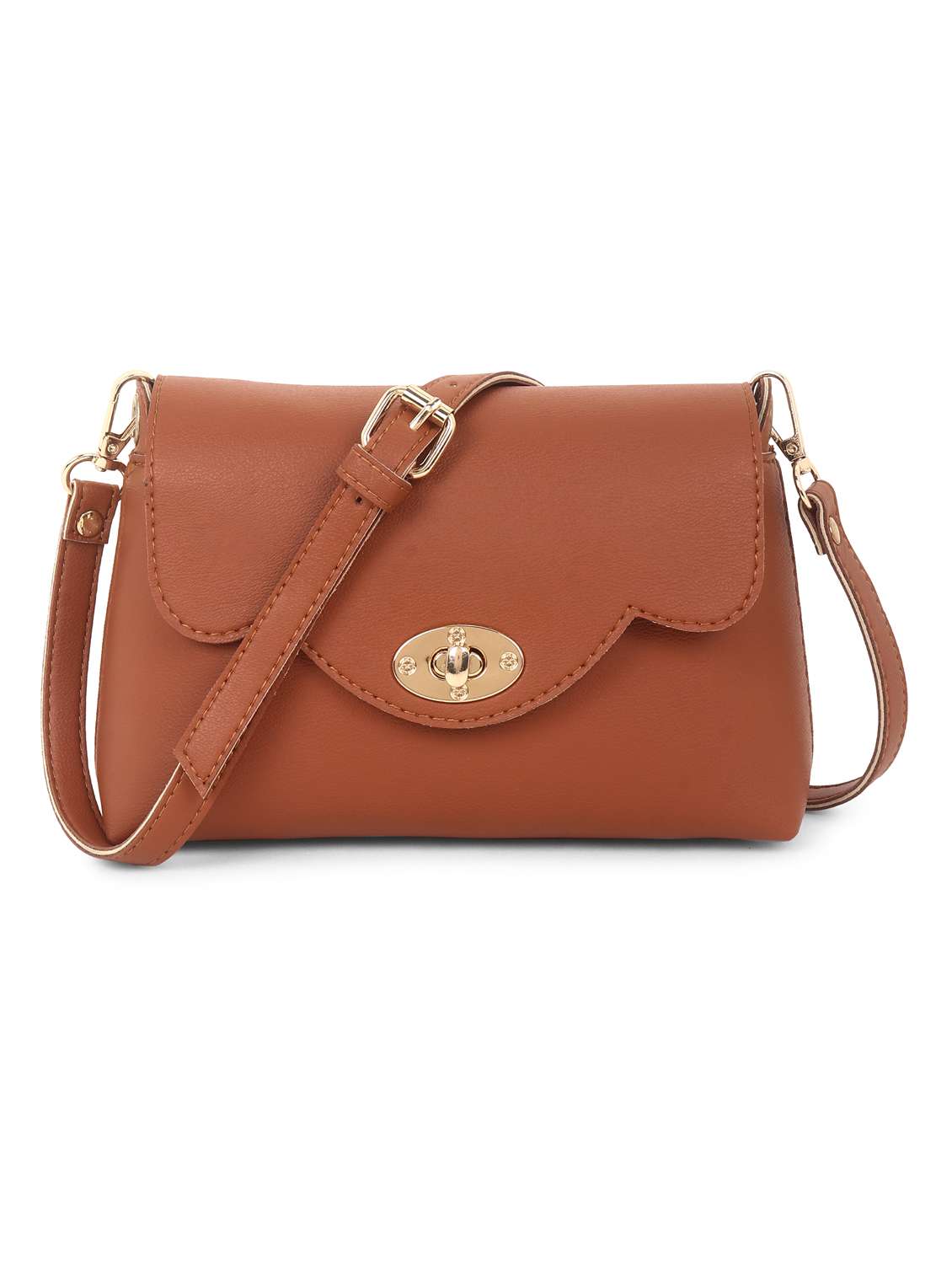 women tan leatherette sling bag