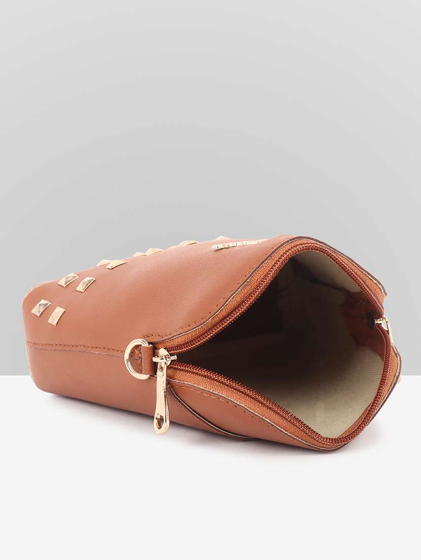 women solid leatherette sling bag - 22088510 - Standard Image - 5