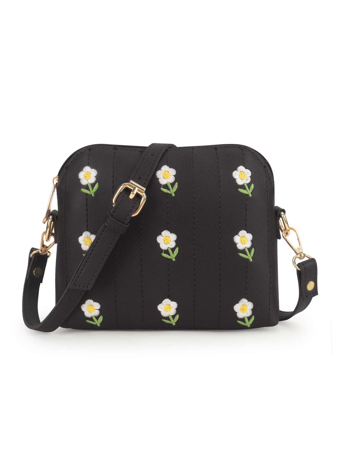 women embroidered leatherette sling bag