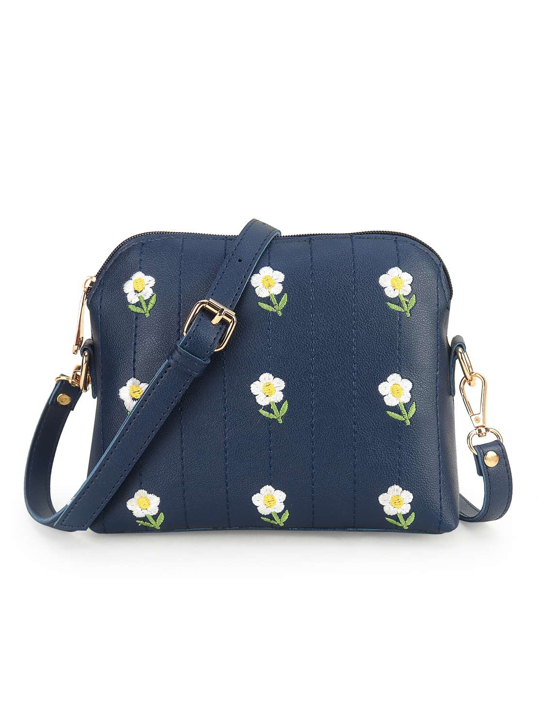 women embroidered leatherette sling bag