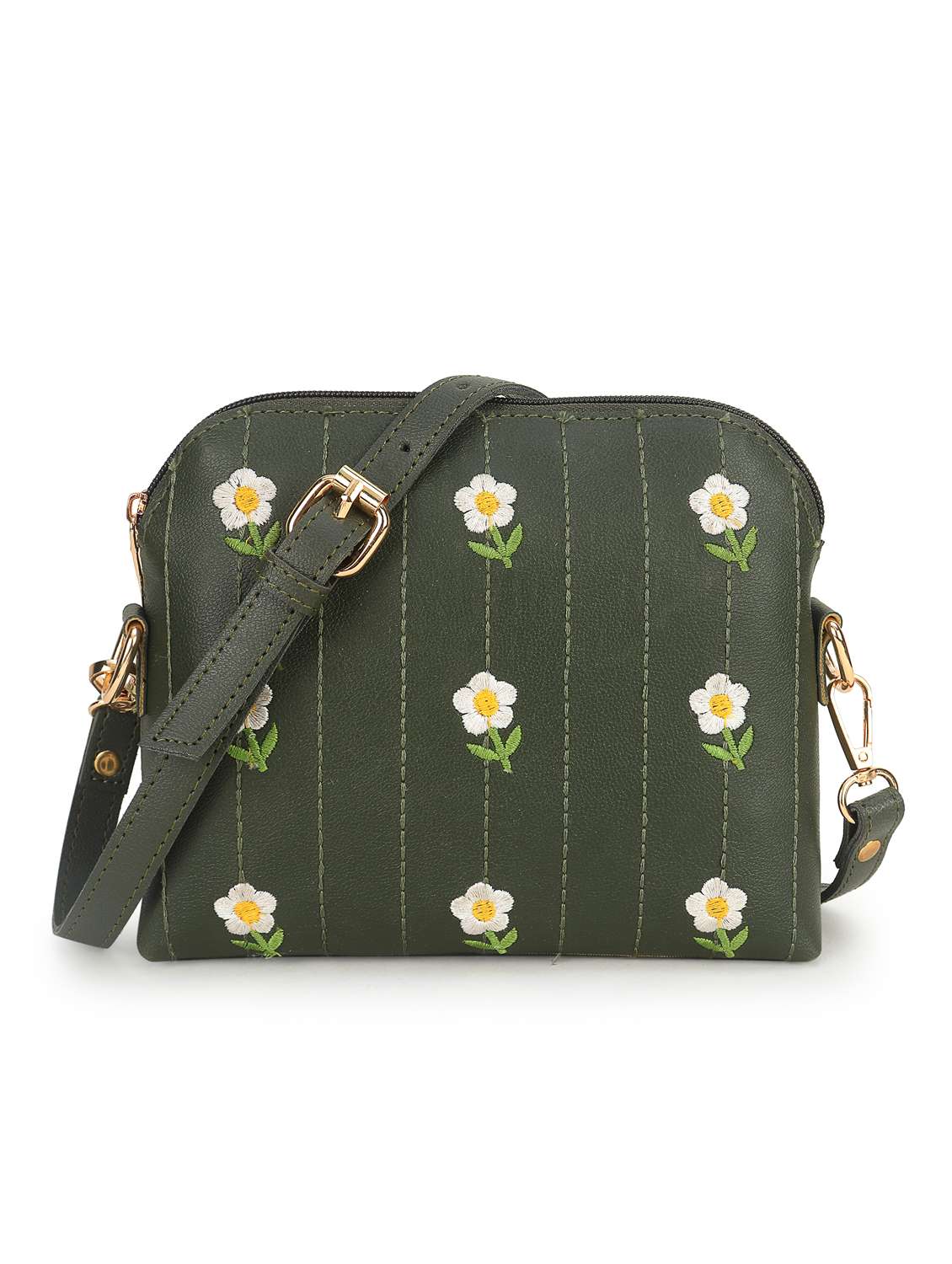women embroidered leatherette sling bag