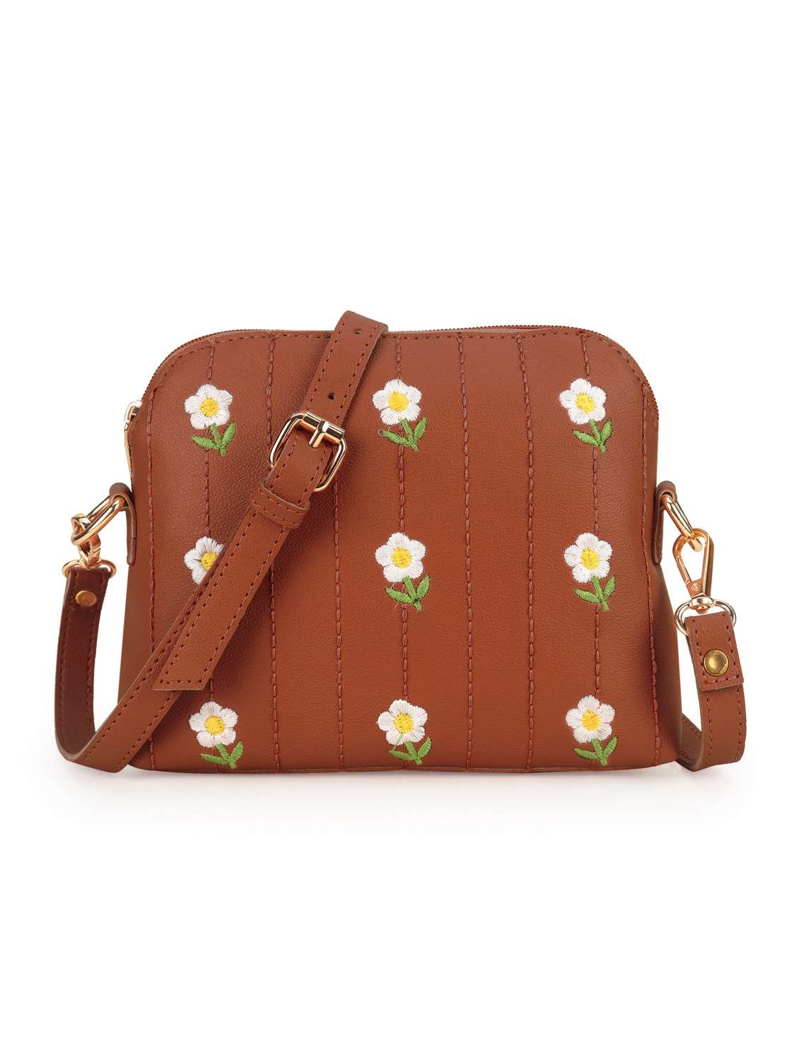 women embroidered leatherette sling bag