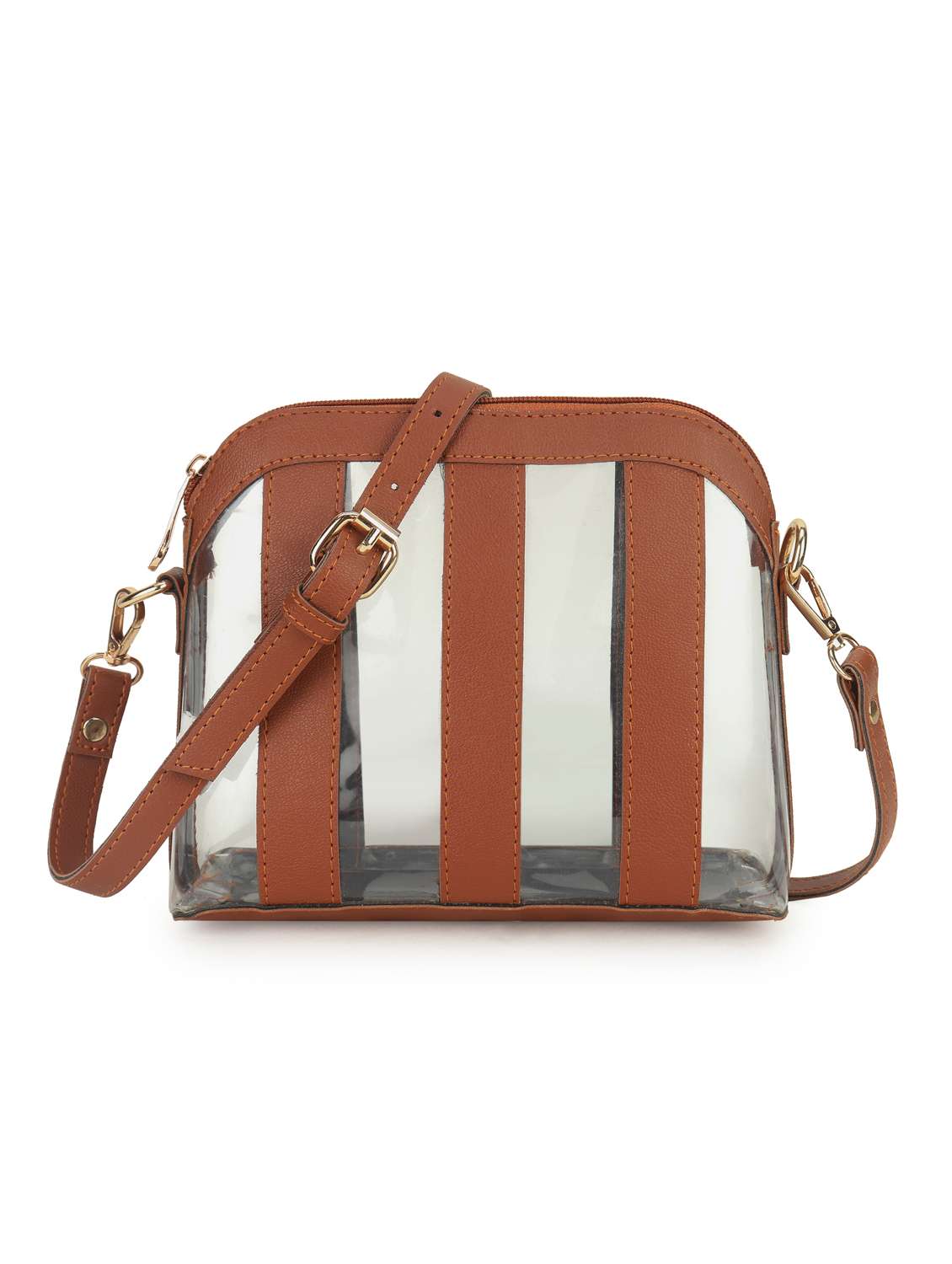 women striped leatherette sling bag
