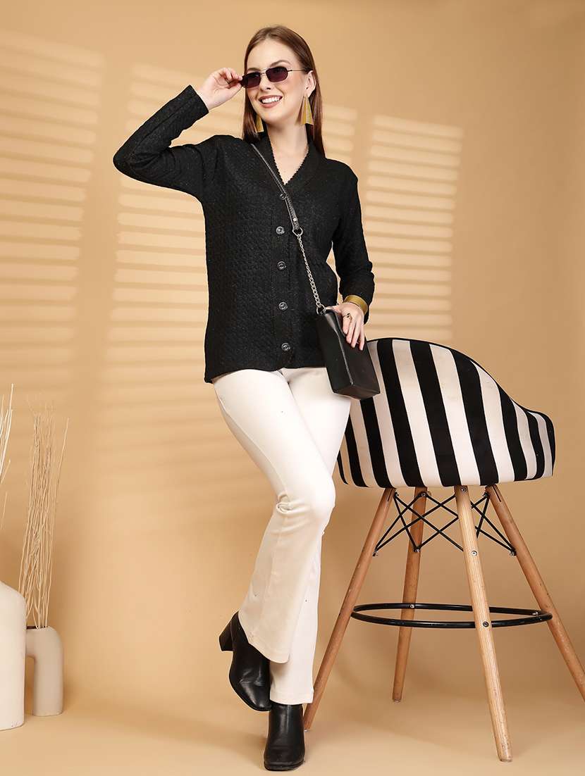 women self designed long sleeve cardigan - 22088566 -  Standard Image - 5