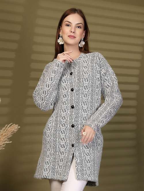 women self designed long sleeve cardigan - 22088581 - Standard Image - 0
