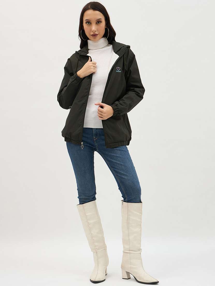 women solid long sleeve windcheater jacket - 22088613 - Standard Image - 3