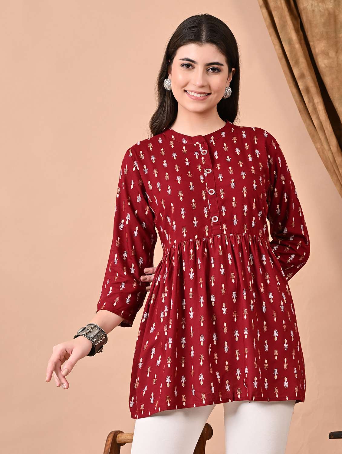 women printed long sleeve flared kurti - 22088695 -  Zoom Image - 0