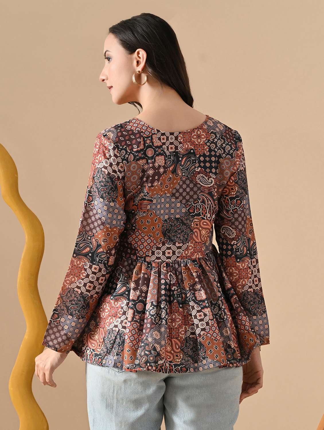 women printed long sleeve flared top - 22088697 - Standard Image - 3