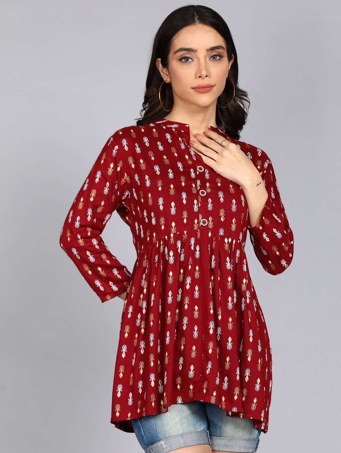 women printed long sleeve flared kurti - 22088698 - Zoom Image - 0