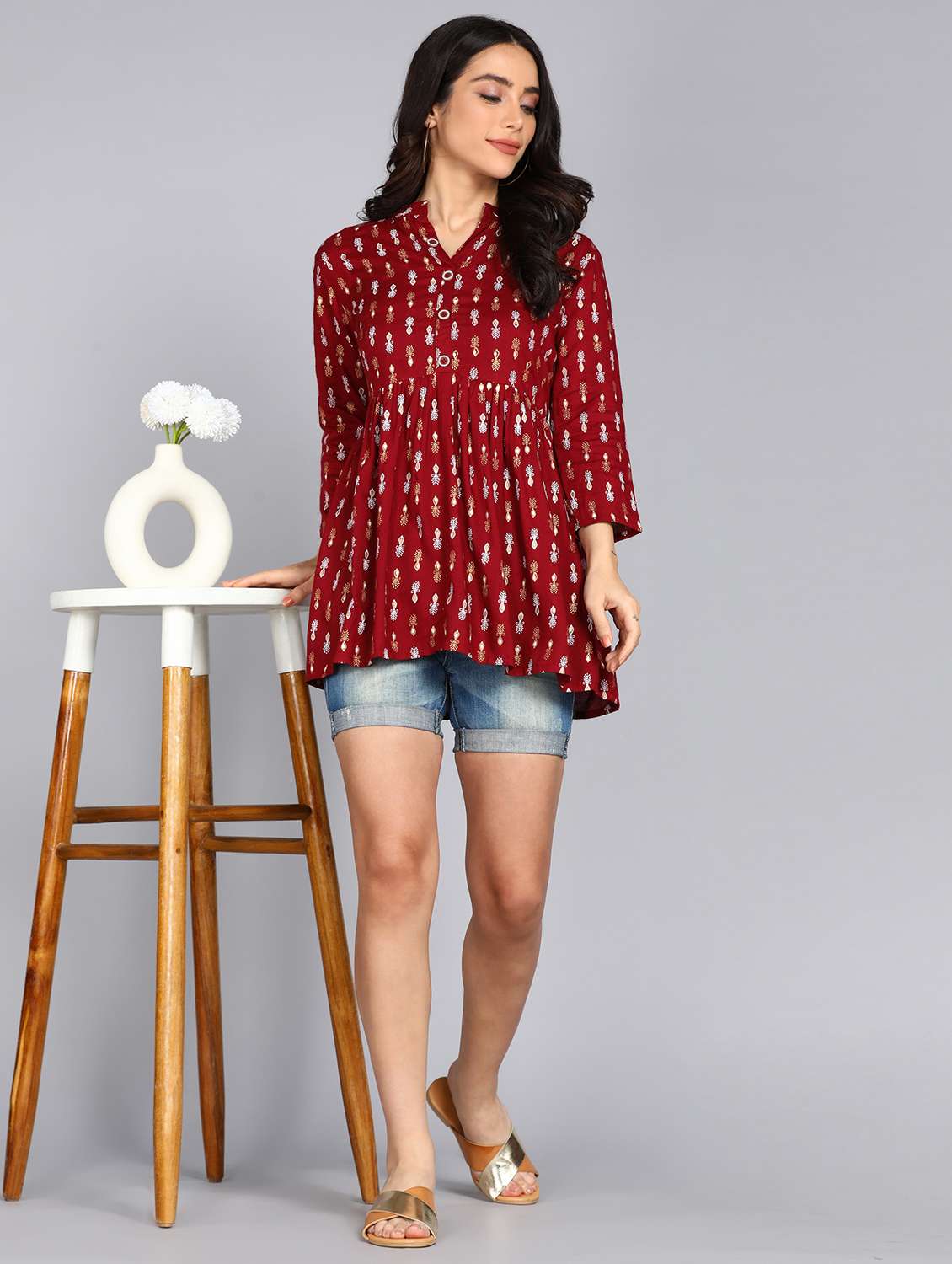 women printed long sleeve flared kurti - 22088698 - Standard Image - 3