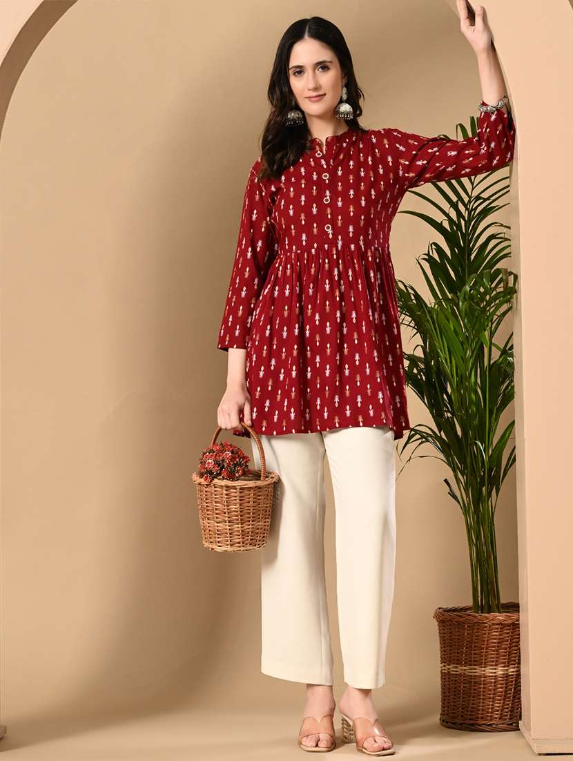 women printed three quarter sleeve flared kurti - 22088749 -  Standard Image - 3