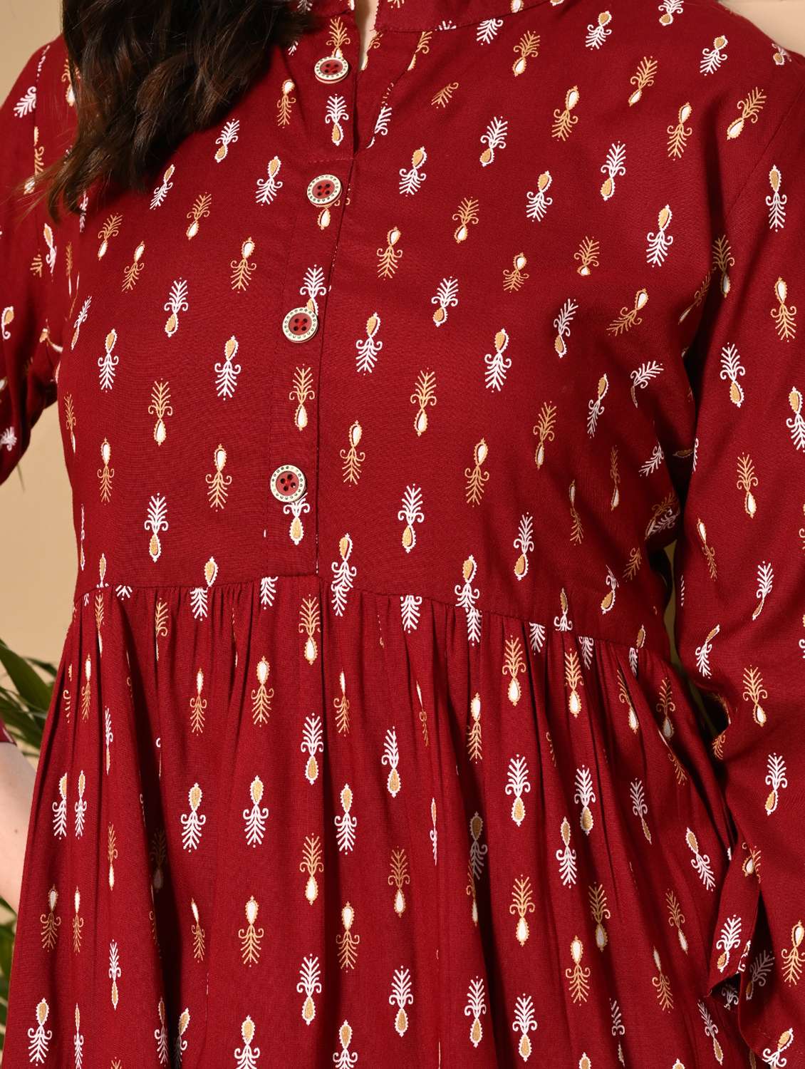 women printed three quarter sleeve flared kurti - 22088749 -  Standard Image - 5