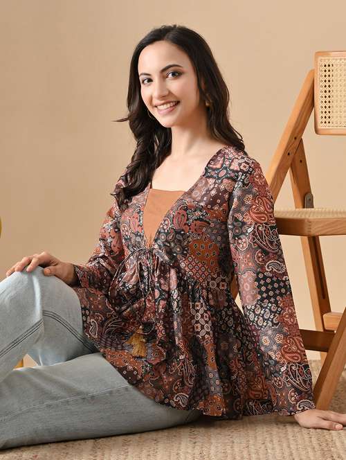 women printed long sleeve flared top - 22088751 -  Standard Image - 0