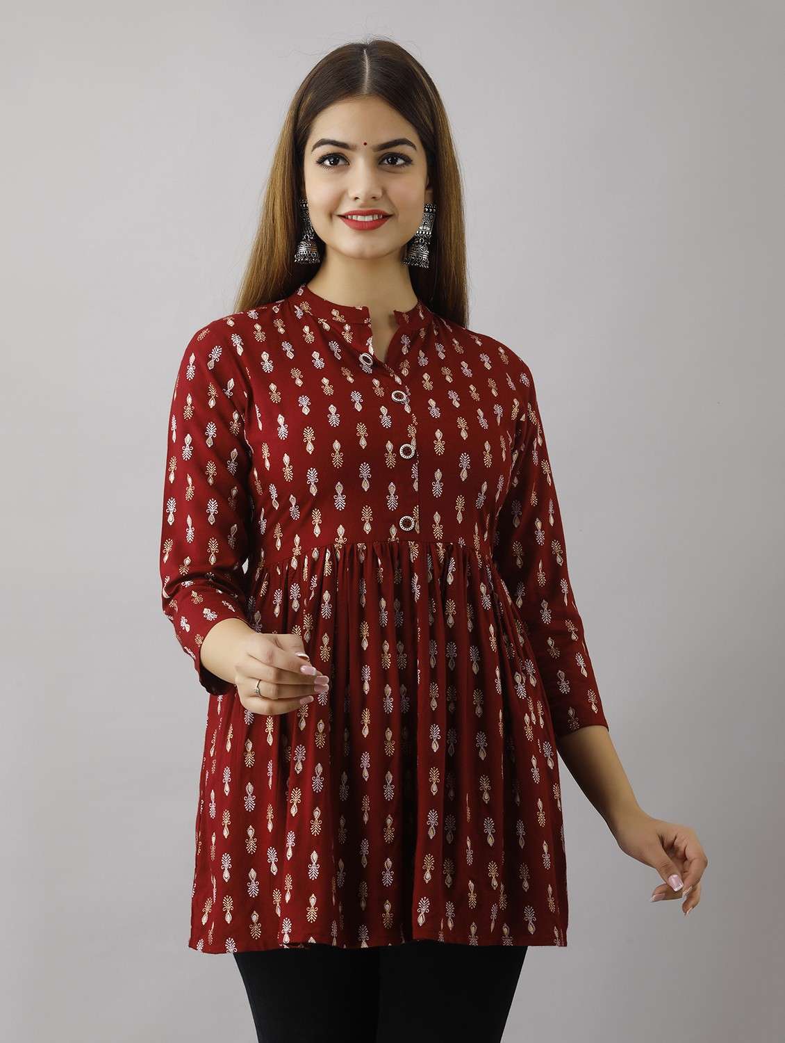 women printed three quarter sleeve flared kurti - 22088752 -  Zoom Image - 0