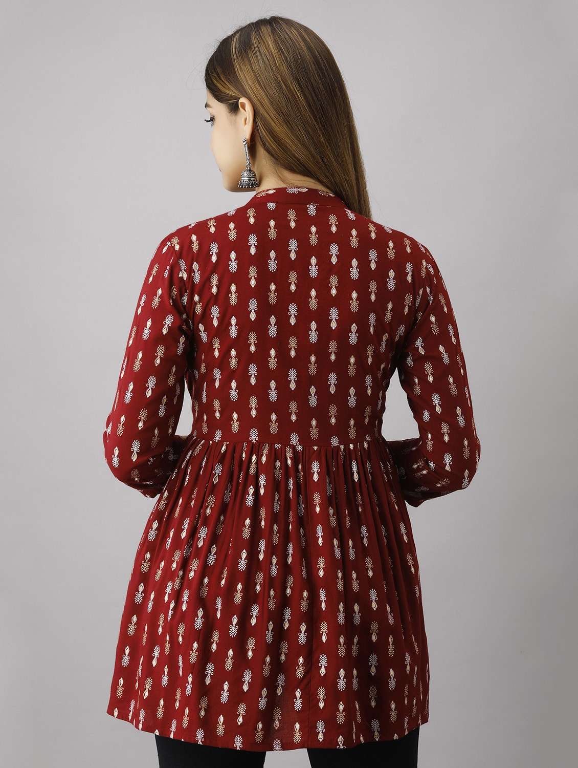 women printed three quarter sleeve flared kurti - 22088752 -  Standard Image - 3