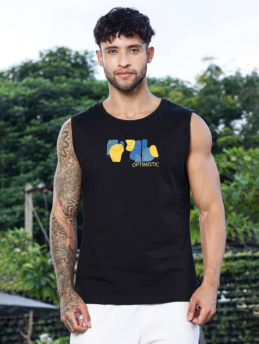 men front & back print sleveless vest