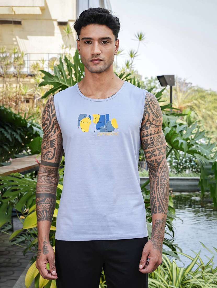 men front & back print sleveless vest