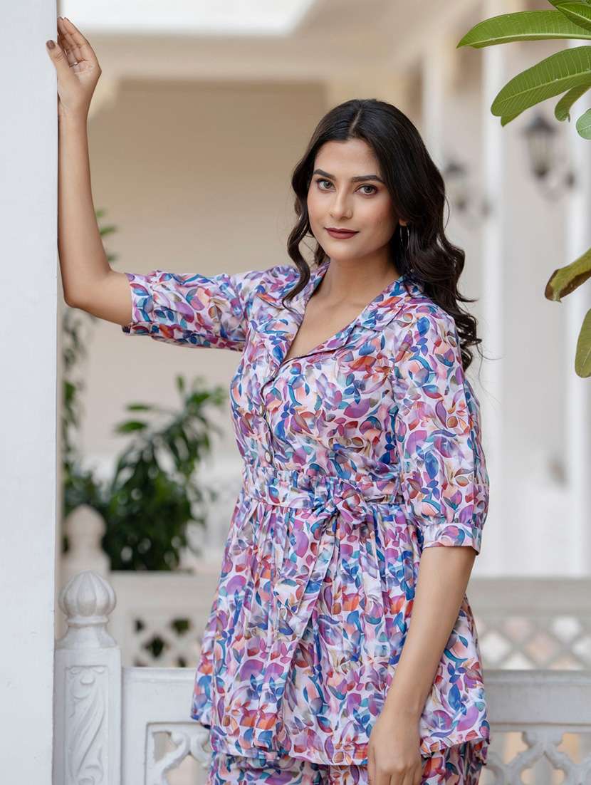 women printed three quarter sleeve ethnic co-ord set - 22088766 - Standard Image - 5