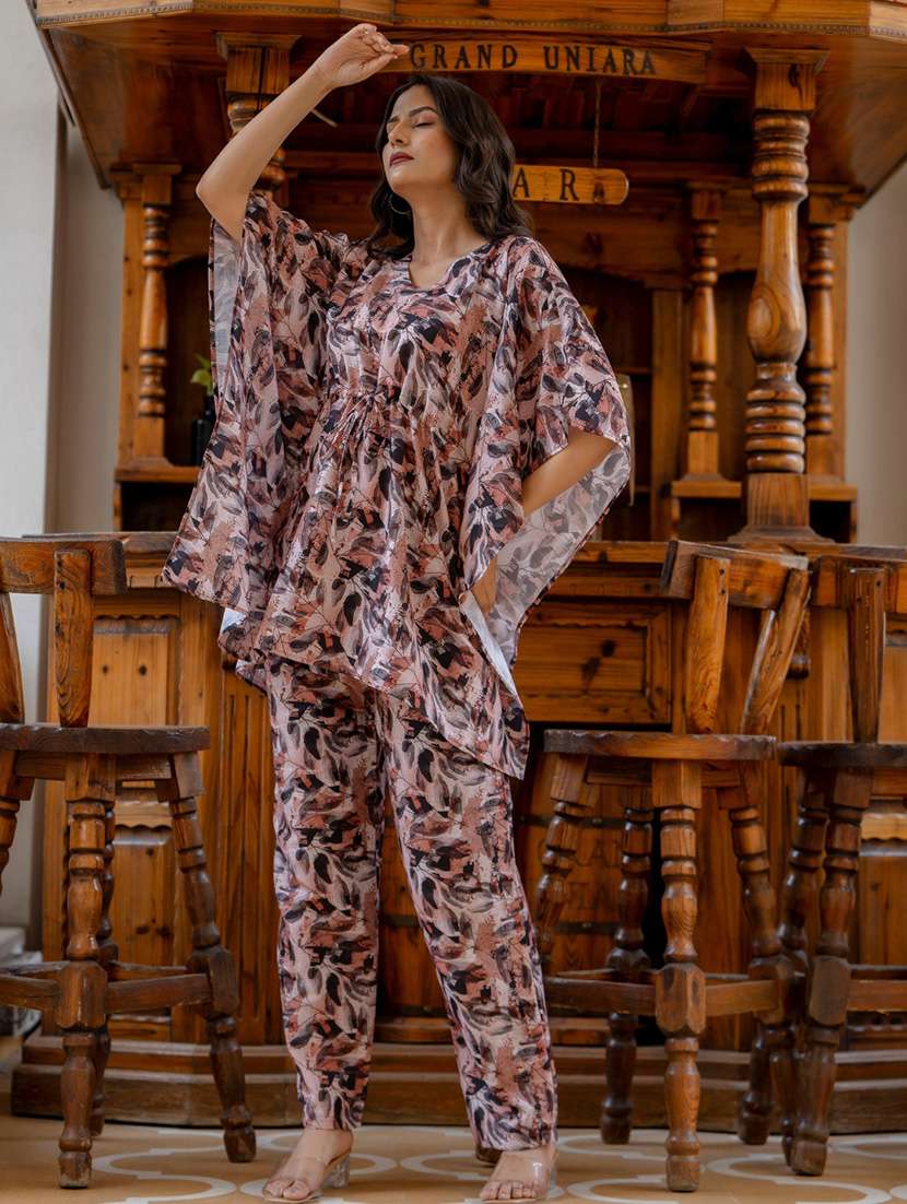 women printed kimono sleeve ethnic co-ord set - 22088767 - Standard Image - 3