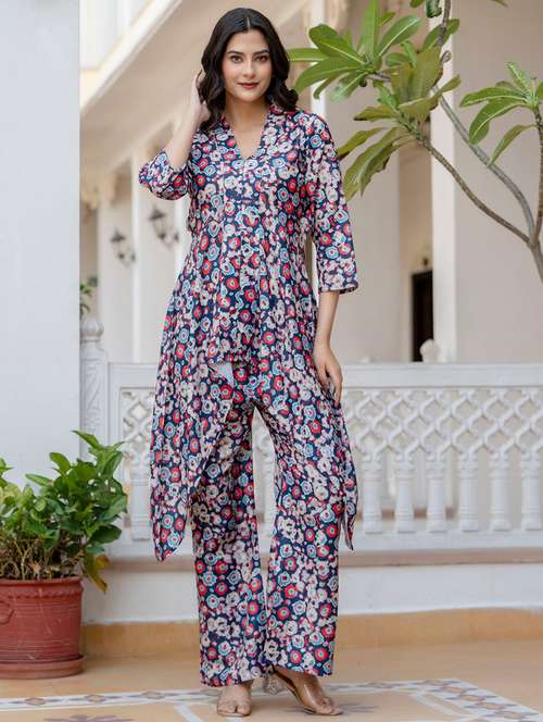 women printed three quarter sleeve ethnic co-ord set - 22088768 - Standard Image - 0