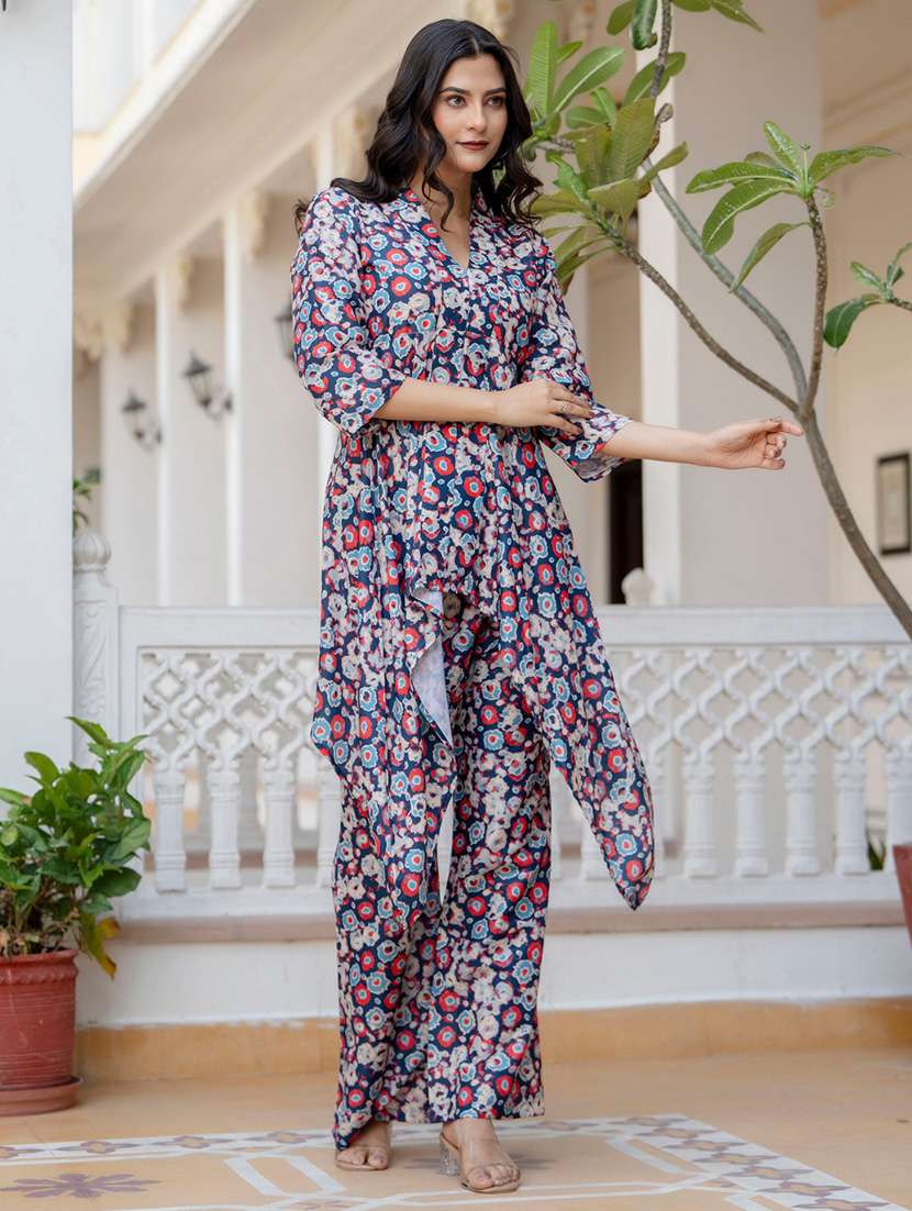 women printed three quarter sleeve ethnic co-ord set - 22088768 - Standard Image - 3