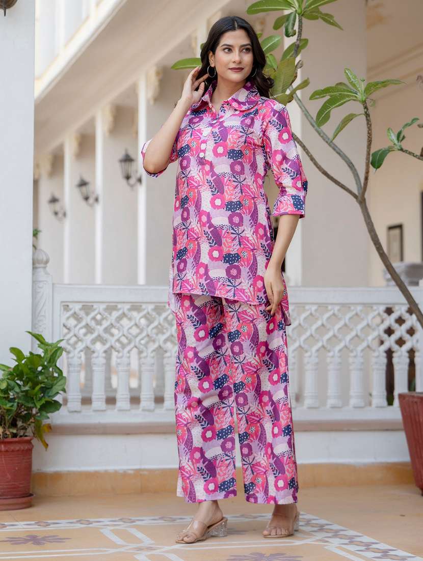 women floral printed three quarter sleeve ethnic co-ord set