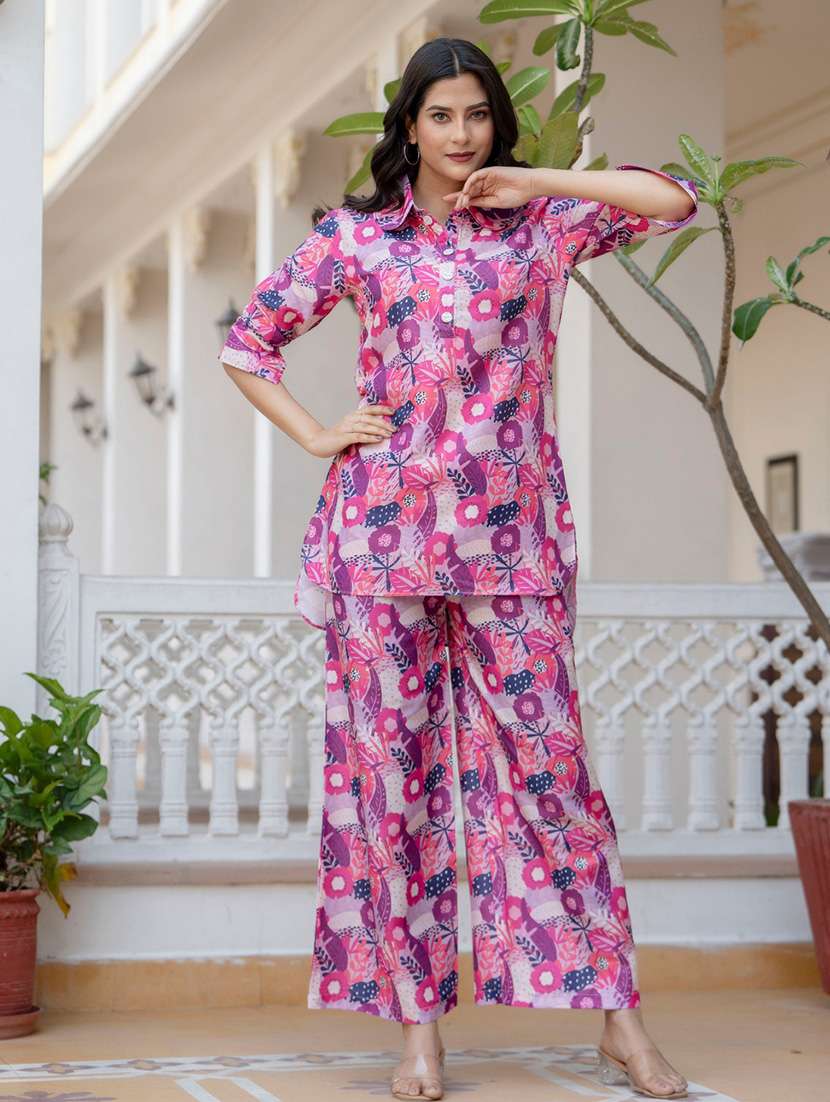 women floral printed three quarter sleeve ethnic co-ord set - 22088769 - Standard Image - 3