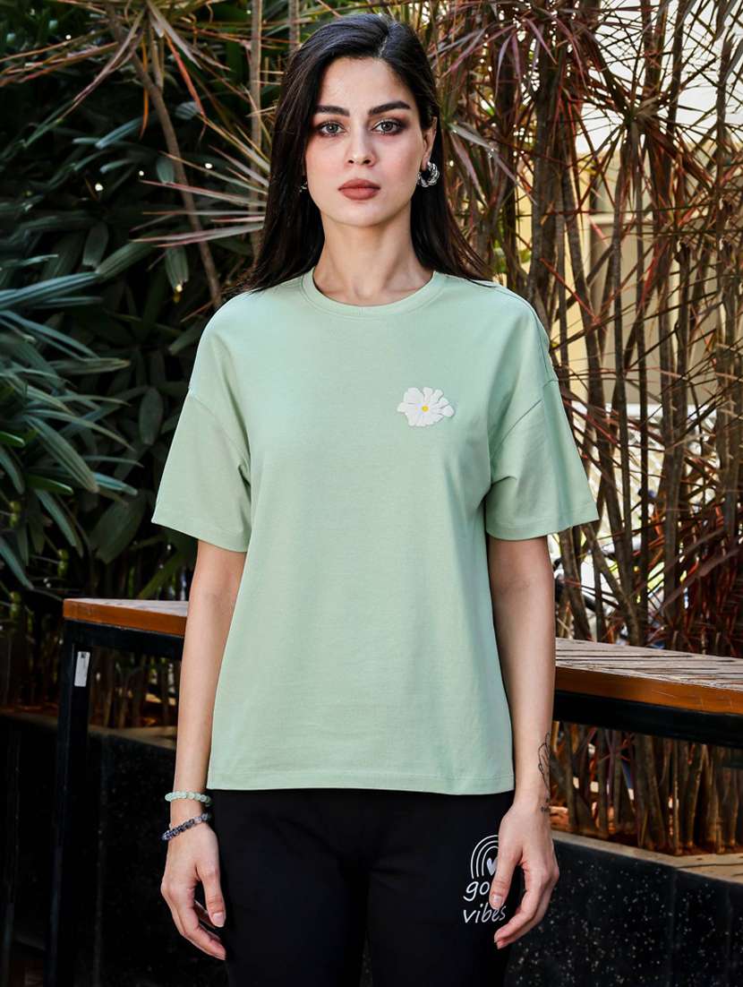 women solid short sleeve regular fit t-shirt