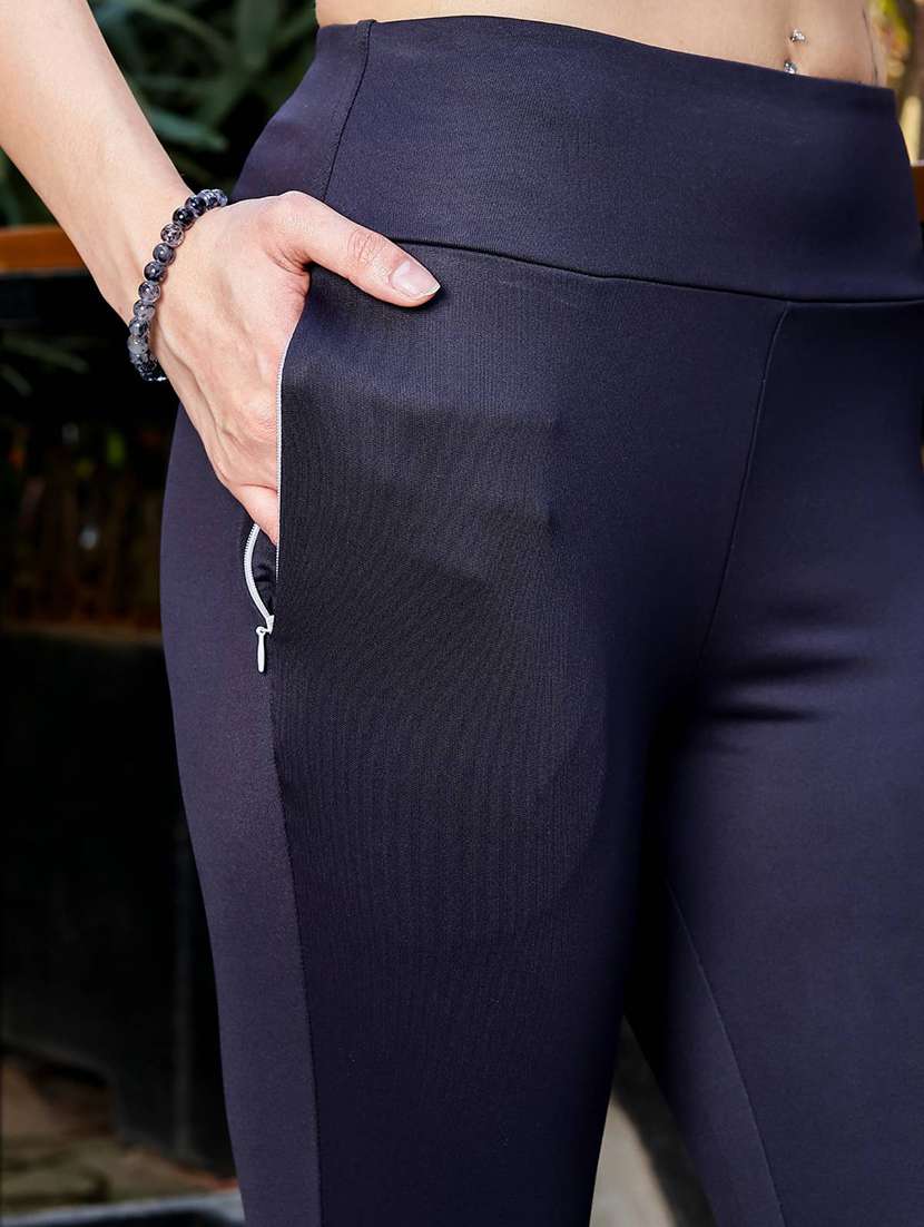 women solid mid rise slim fit yoga tight - 22088782 -  Standard Image - 5
