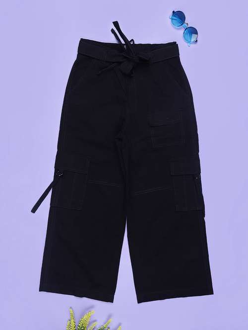 girls black solid mid rise cargo - 22088835 -  Standard Image - 0