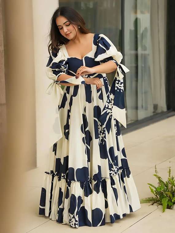 women floral print puff sleeve tiered dress
