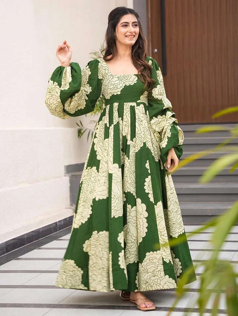 women floral print puff sleeve fit & flared dress - 22088837 -  Standard Image - 3