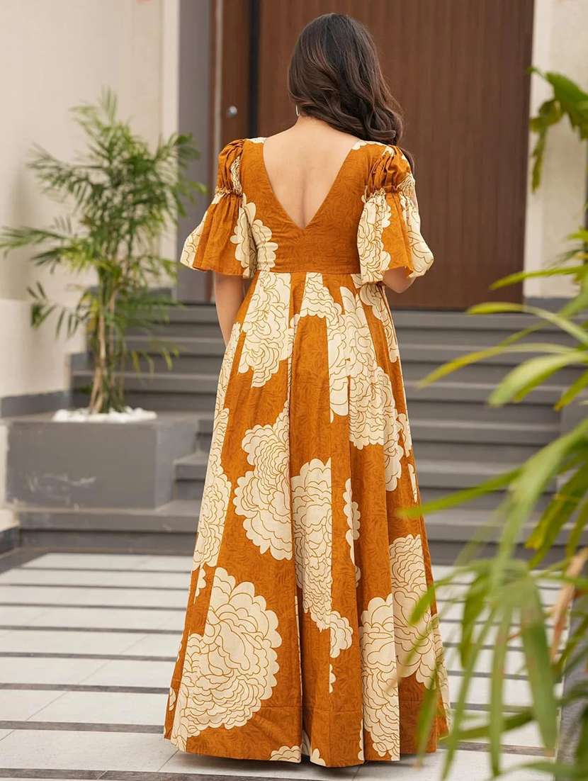 women floral print puff sleeve fit & flared dress - 22088838 -  Standard Image - 3