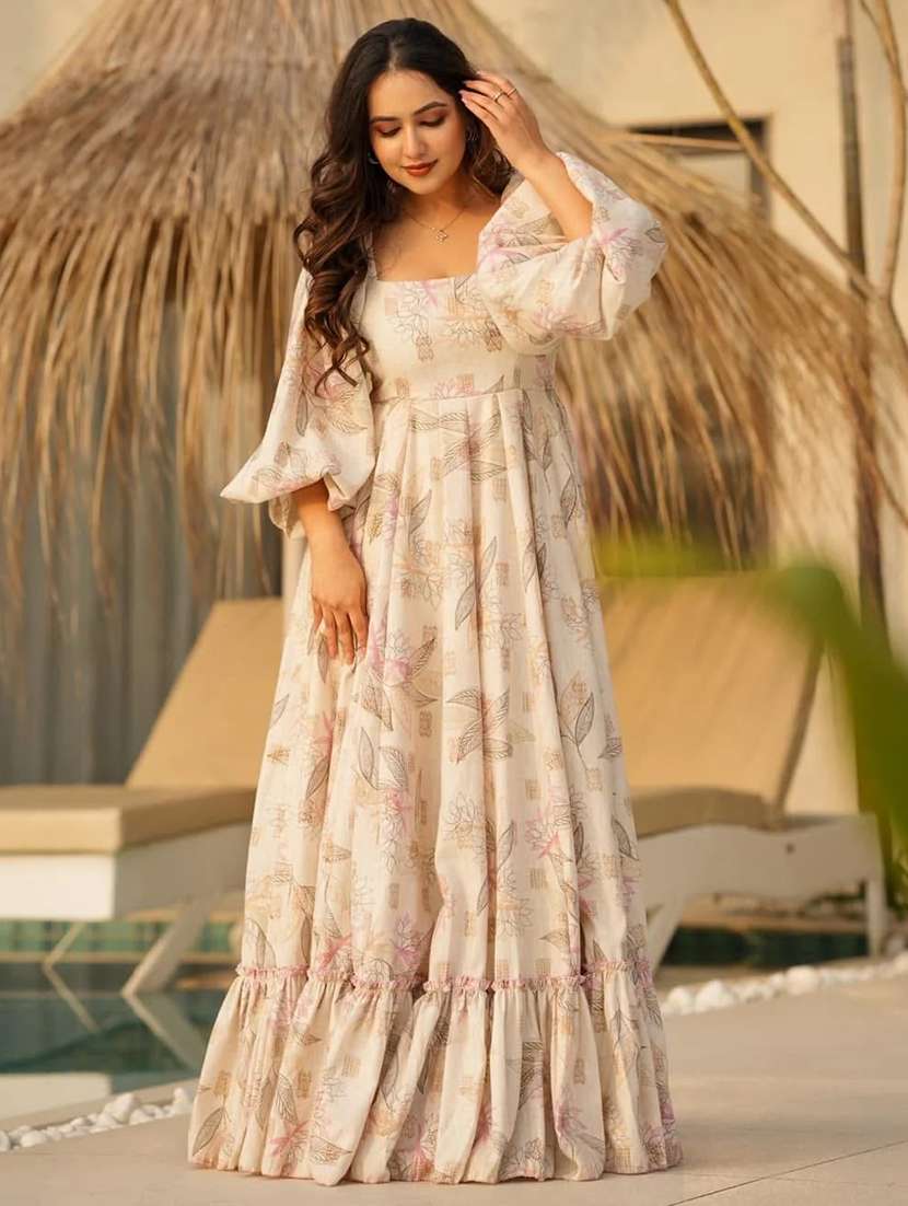 women floral print puff sleeve tiered dress
