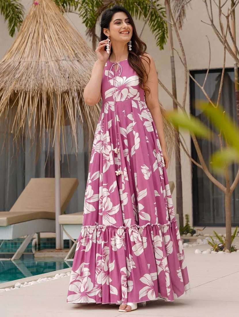 women floral print shoulder strap tiered dress 