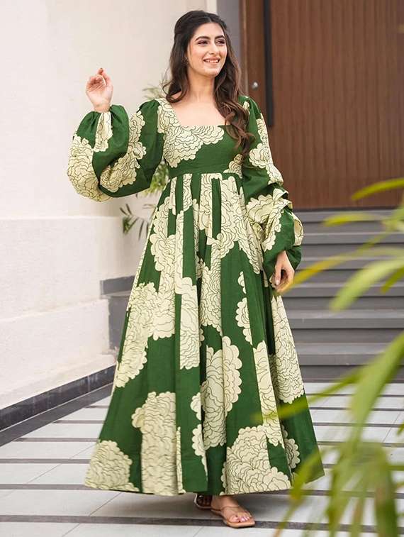 green rayon ballon  dress