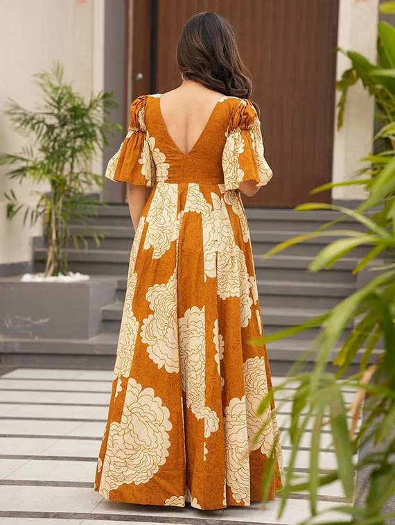 mustard rayon ballon  dress - 22088857 -  Standard Image - 3