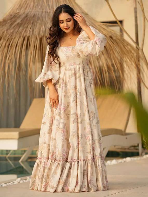 women floral print puff sleeve tiered dress